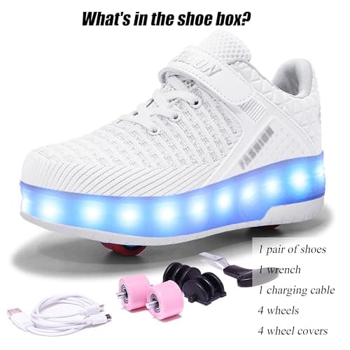 Ufatansy Roller Shoes Girls Sneakers Boys Roller Skate Shoes Kids Skateboarding Shoes USB Charging Light Up Fashion Wheels Roller Skates?3 Little Kid? White — view 4