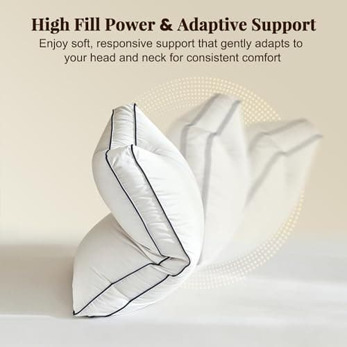 Cosybay Goose Feather and Down Pillows Standard Size Set of 2, Luxury Hotel Collection Bed Pillows for Sleeping, 600 Thread Count Cover, Gusseted Design, Medium Firm, Soft Support, White, 20x26 Inch — view 3