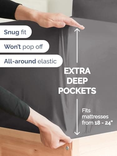 Extra Deep Queen Sheet Set - 6 Piece Breathable and Cooling Sheets - Hotel Luxury Bedding for Women, Men, Kids & Teens - Easy & Secure Fit - Soft, Wrinkle Free and Comfy - Extra Deep Pockets - Grey — view 2