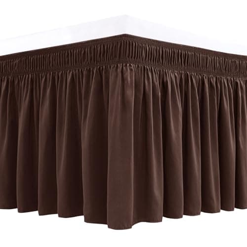Biscaynebay Wrap Around Bed Skirts for Twin & Twin XL Beds Short Drop of 12", Brown Adjustable Elastic Dust Ruffles Easy Fit Wrinkle Resistant Silky Luxurious Fabric Machine Washable