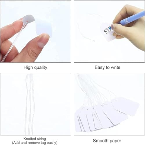 1200 Pcs Marking Tags Price Tags White Smooth Surface Labels Hanging String Display Tags for Pricing Gift Jewelry Clothing Yard Sale Products Shoes Teabags DIY Crafts — view 3