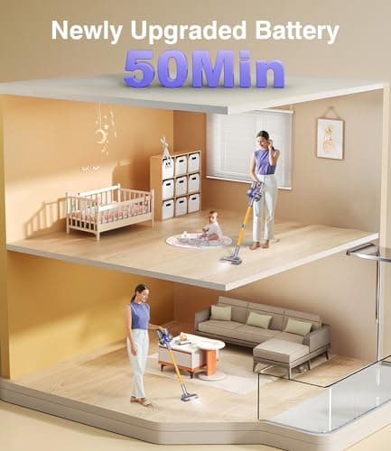 MBYULO Cordless Vacuum Cleaner, 500W 50Kpa Stick Vacuum Cleaner with 60Min Detachable Battery, Anti-Tangled 8 in 1 Lightweight Vacuum Cleaners for Home with 2 HEPA for Hardwood Floor/Carpets/Pet Hair — view 3
