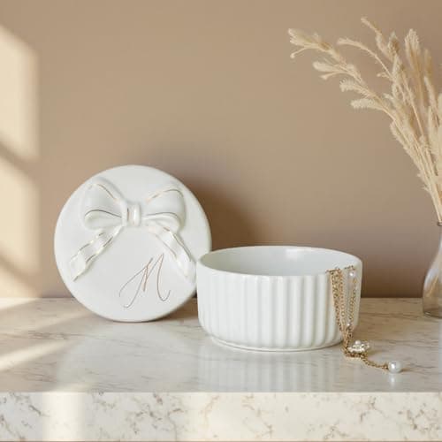 COLLECTIVE HOME Ceramic Jewelry Box with Bow, Nightstand Vanity Decor(M) — view 2