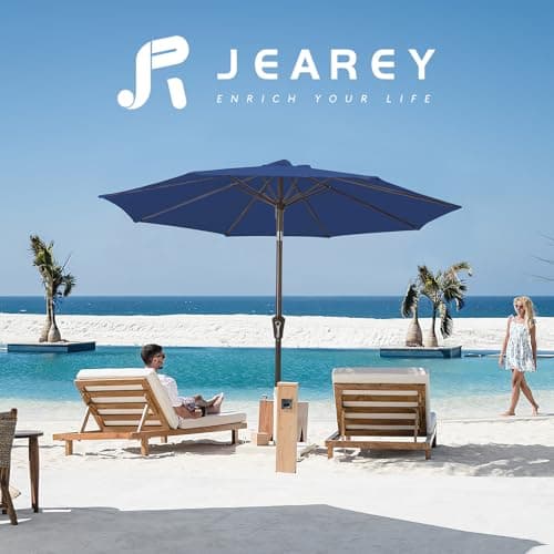 JEAREY 9FT Outdoor Patio Umbrella Outdoor Table Umbrella with Push Button Tilt and Crank, Market Umbrella 8 Sturdy Ribs UV Protection Waterproof for Garden, Deck, Backyard, Pool (Dark Blue) — view 5