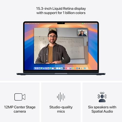Apple 2025 MacBook Air 15-inch Laptop with M4 chip: Built for Apple Intelligence, 15.3-inch Liquid Retina Display, 16GB Unified Memory, 256GB SSD Storage, 12MP Center Stage Camera, Touch ID; Midnight — view 3