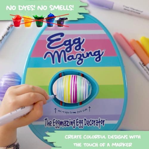 Eggmazing Egg Decorator Kit - Arts and Crafts Set with Egg Decorating Spinner and 8 Colorful Quick Drying Non Toxic Markers (Blue), Ages 3 and Up — view 2