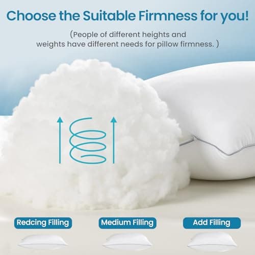 FP FLEXPEDIC Queen Soft Adjustable Pillows 4 Pack - Fluffy Bed Pillows for Sleeping, Down Alternative Fill, Zippered Plush Support, Hotel Quality, Oeko-TEX, Machine Washable, 110GSM Gray Piping — view 3