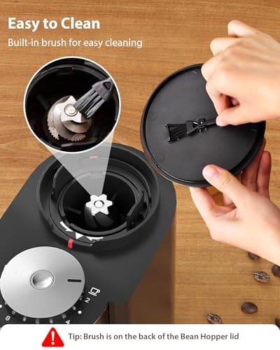 Aromaster Burr Coffee Grinder, Electric Coffee Bean Grinder for Home Use, 25 Grind Settings, Adjustable 2-12 Cups Timer,3-Ears Portafilter Holder, Anti-Static Design, Cleaning Brush, Black — view 5