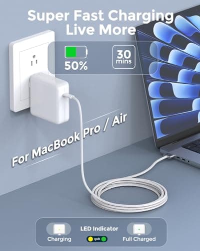 Charger for MacBook Pro 14 16 inch Mac Air 13.6 15 inch M5 M4 M3 M2 M1 2026 2025 2024 2023 2022 2021, 96W / 70W Power Adapter, 6.6FT USB C to Magnetic 3 Cable LED, Powerful Magnetic, Original Quality — view 4