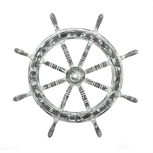 Nagina International Nautical Handcrafted Wooden Ship Wheel - Home Wall Decor (18 inches, Antique Black)