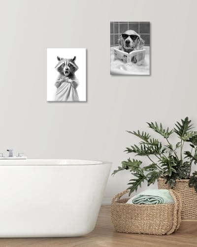 HesenDot 30x40cm Raccoon Wrapped in Towel Funny Framed Bathroom Wall Art — view 3