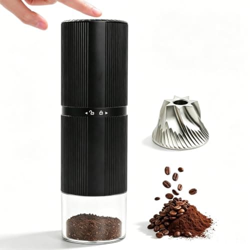 Portable Electric Coffee Grinder, 7-Blade Conical Stainless Steel Burr, 30+ Adjustable Settings, USB-C Rechargeable Cordless Handheld Metal Shell for Espresso & Travel - Black