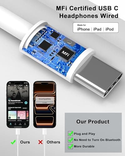 [Apple MFi Certified] Upgraded USB C Headphones for iPhone 17 16 15 Pro Max — view 3