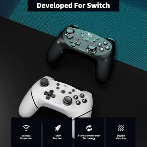 AceGamer Wireless Pro Controller for Nintendo Switch/Lite/OLED/Switch 2/PC, 2 pack, Hall Effect Joystick for Switch 2 Pro Controller with Wake-Up/Dual Vibration/Turbo/Ergonomic ! (Black&White) — view 5