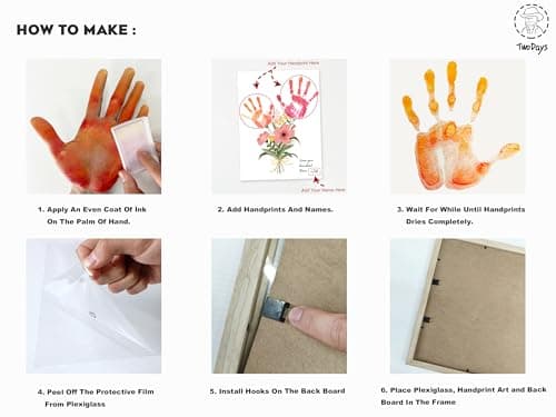 TwoDays Flower Bouquet Handprint Art Craft DIY Kit, Unique Gifts for Mom From Daughter or Son for Mother's Day Birthday Christmas, Gift for Grandma.(12" X 16", With Wood Frame) — view 2