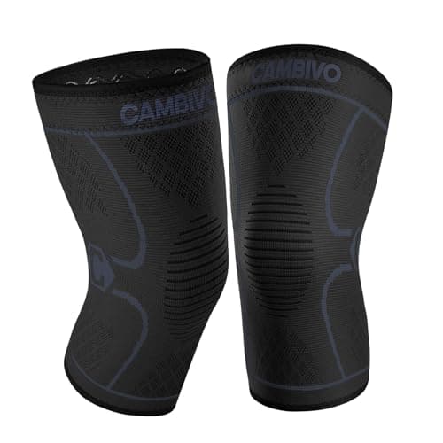 CAMBIVO Compression Knee Braces for Men and Women,2 Pack Knee Support Sleeve for Running, Hiking, Basketball, Sports, Workout, ACL,Arthritis,Joint Pain Relief(Black Gray, Large)