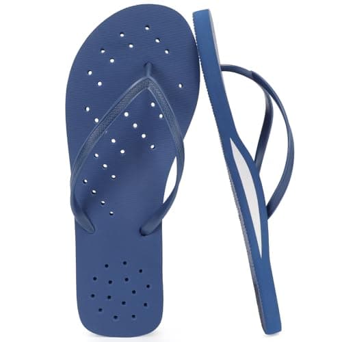 STQ Mens Shower Shoes Quick Dry Flip Flops for Men Non Slip Beach Pool Bathroom Thong Sandals with Arch Support and Drain Holes, Navy Blue Size 10