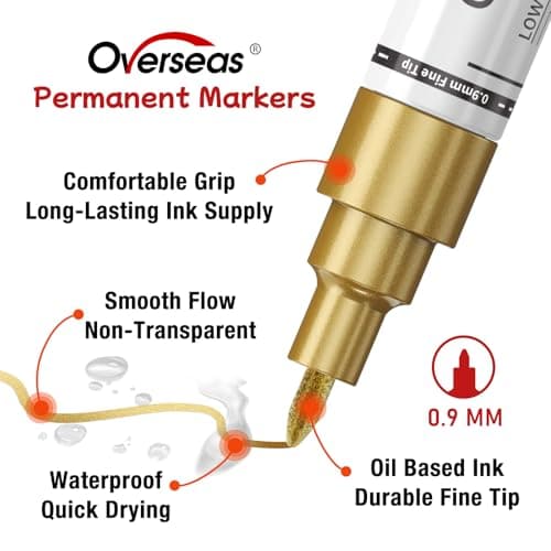 Overseas Oil-Based Fine Tip Paint Marker Pen - 2 Pack White 0.9mm Fine Nib Permanent Markers, Quick Dry, Waterproof, Fade Resistant Paint Pens for Metal, Wood, Rock, Plastic, Ceramics, Rubber, Glass