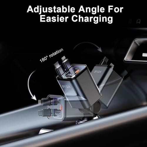 4 in 1 Retractable Car Charger,69W USB-C Fast Car Charger, for iPhone 17/16/15/14/13/12/11, Android,Pixel,Cigarette Lighter Charger (for Type C+Lightn-ing) — view 5