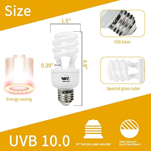 LUCKY HERP UVA UVB Reptile Light, 13W 10.0 UVB Bulb for Desert Reptiles, Compact Fluorescent Terrarium Lamp