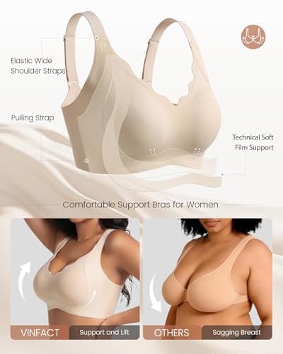 Vinfact Push Up Bras Scalloped Lift Bras for Women No Underwire Seamless Support Everyday Tshirt Bras Skin M — view 2