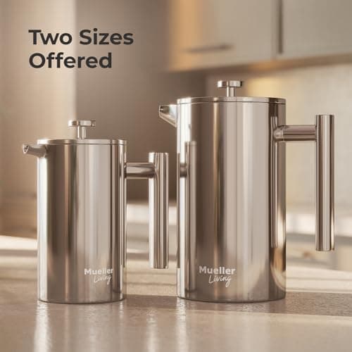 MuellerLiving French Press Coffee Maker 20oz, Stainless Steel French Press Coffee, 4 Filter Heat Resistant Double Insulated, Rust-Free, Food Grade, Dishwasher Safe Coffee Pot — view 3