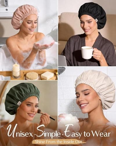 Yanibest Satin Lined Shower Cap for Women Reusable Waterproof — view 5