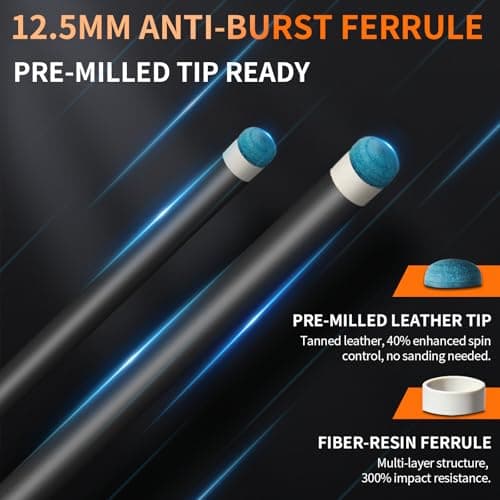Kmise Carbon Fiber Pool Cue Stick 58", Billiard Cue Sticks 23oz, Low Deflection Pool Cue with 12.5mm Tip, Professional Billiard Carbon Fiber Pool Sticks for Adults, 23oz — view 3