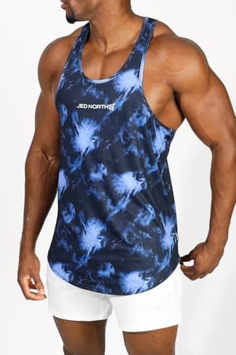 Jed North Men's Graphic Bodybuilding Tank Tops Gym Stringers Racerback,AbstractBlue,Small