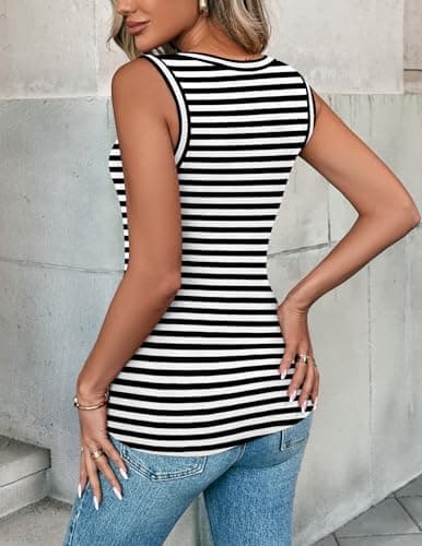 Zeagoo High Neck Tank Tops for Women 2026 Summer Striped Ribbed Knit Sleeveless Shirts Fitted Basic Undershirts