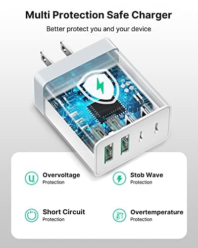 [2-Pack] USB C Wall Charger, 40W Fast USB C Charger Block, 4-Port PD Power Adapter + QC Wall Plug Multiport Type C Charging Block Cube Compatible with iPhone 16 15 14 13 12 11 Pro Max XR XS 8, Samsung — view 3