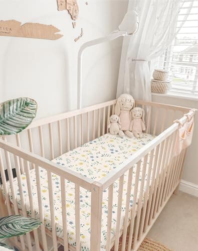 Pack and Play Sheets for Baby Boy and Girl 2 Pack, Neutral Muslin Cotton Pack N Play Mattresses Sheet 27"x39", Muslin Nursery Bedding Soft and Breathable Comfort (Spring Garden & Sage)