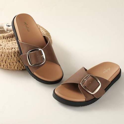 Ankis Brown Flat Sandals for Women 2026 Dressy Comfortable Summer Beach Essentials - Flip Flops & Slides with Memory Foam Insole Womens Sandals Tan Comfortable Footwear — view 2