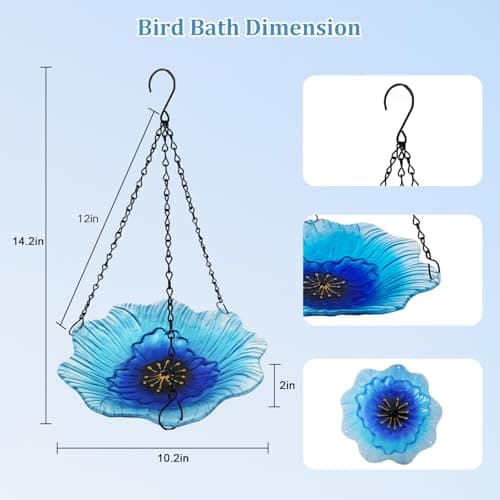 hogardeck 2 in 1 Floral Glass Bird Bath & Feeder - Hanging or Freestanding Outdoor Bird Bath with Sturdy 5-Pronged Base for Garden, Patio, Yard, Lawn Decor — view 4