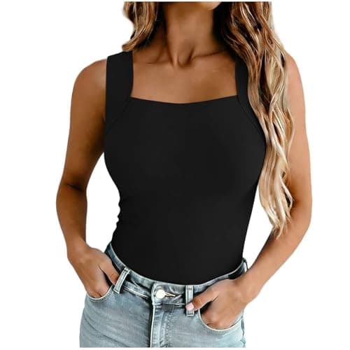 Women's U Neck Shapewear Built-in Bra Tank High Strechy Sleeveless Slim Tops Camisole Workout Tops Padded Yoga Shirts