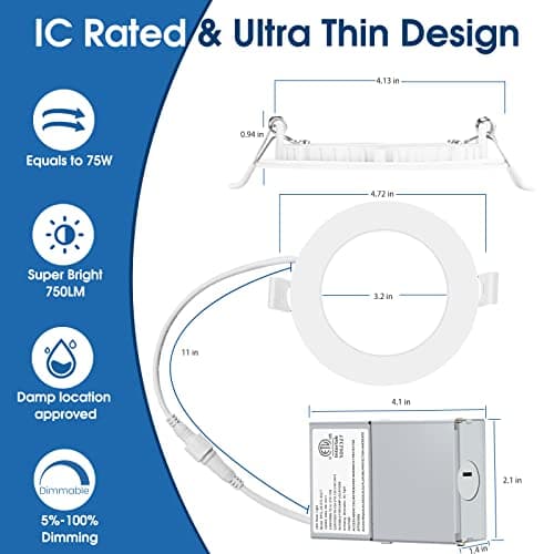 INCARLED 4inch 5CCT LED Recessed Slim Pot Lights with Junction Box, 2700K-5000K Color Changeable, 16Pack IC Rated Recessed Lighting (16Pack, 5000K/4000K/3500K/3000K/2700K-5CCT) — view 2