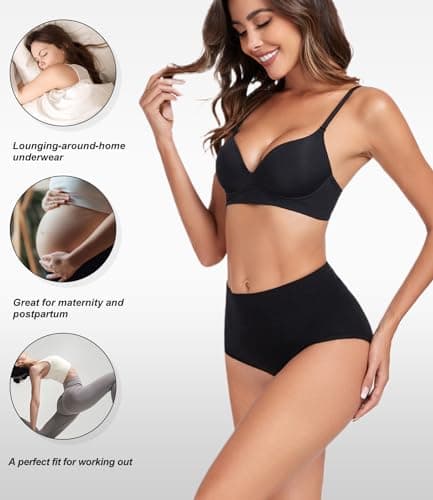 wirarpa Women's Cotton Underwear High Waist Briefs Ladies Soft Comfortable Panties 5 Pack Black Large — view 2