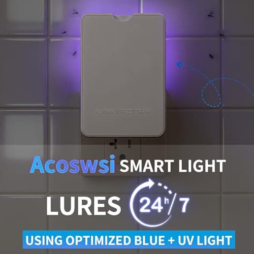 Acoswsi Indoor Fly Trap Plug in, Flying Insect Trap with Blue UV Light, Fruit Fly & Gnat Trap for Indoors, Mess-Free Bug Catcher for Home, 1 Device + 5 Refill Glue Cards — view 3