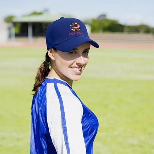 World Cup Soccer Hat 2026 - Adjustable Baseball Cap,World Cup Merchandise Gifts Accessories Decorations,Football Supporter Gear,USA American Flag Embroidery Cotton Hat for Men & Women Blue — view 5
