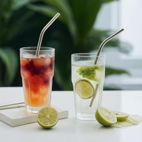 Lydnvjx 12 Pack of Reusable Stainless Steel Metal Straws, 3 Straight + 3 Bent 10.5 Inch and 3 Straight + 3 Bent 8.5 Inch Metal Straws with 2 Cleaning Brushes for 20 24 30 oz Tumbler Dishwasher Safef — view 3