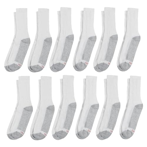 Hanes Mens Double Tough Socks, 12-pair Pack Crew Socks, White/Grey Foot Bottom, 6-12 — view 6