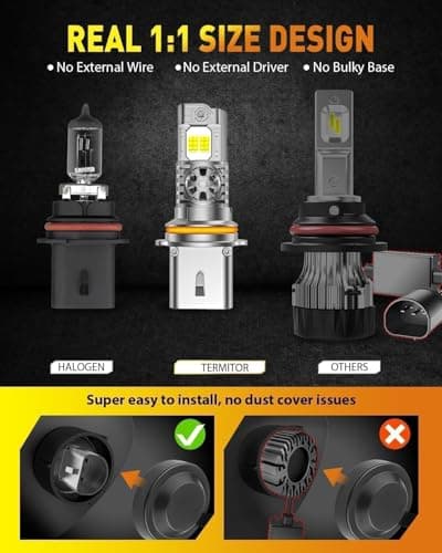 Termitor Latest H13/9008 Bulbs, 50,000LM Brightness High/Low Beam, 75000+ Hours Long Service Life, 6500K Cool White, Real 1:1 Halogen Size Off-Road Light for ATV UTV SUV, 3 Mins Plug N Play, Pack of 2 — view 2