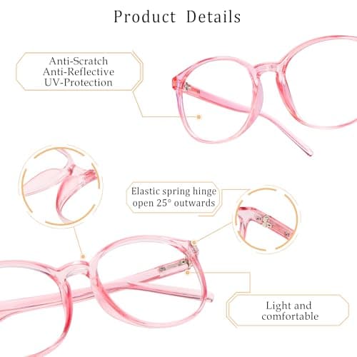 LifeArt Blue Light Blocking Glasses, Anti Eyestrain, Computer Reading Glasses with Spring Hinge, Gaming Glasses, TV Glasses for Women, Anti Glare (Clear Pink, 3.50 Magnification)