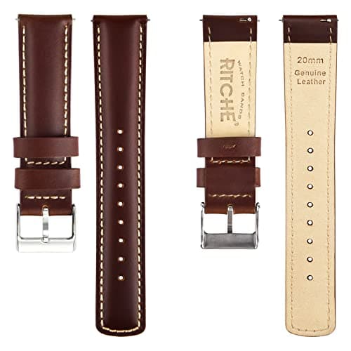 Ritche Genuine 22mm Leather Watch Band Classic Vintage Quick Release Leather Watch Strap Compatible with Fossil Gen 5 Carlyle/Citizen AW1361-10H Watch Bands for Men Women - Dark Coffee/Khaki — view 4