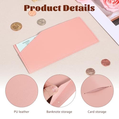 PU Leather Cash Holder, Cash Envelope Wallet Reusable Money Clip for Travel and Budgeting Portable Money Holder Credit Card Organizer for Women Men Receipt Bill Holders Coupon (Pink) — view 2