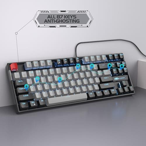 MageGee 75% Mechanical Gaming Keyboard, Blue Switch, LED Backlit, 87 Keys Compact TKL Wired Computer Keyboards for Windows Laptop PC Gamer - Grey/Black — view 4