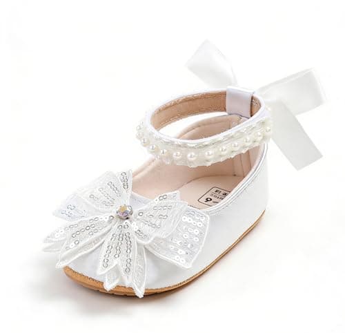 Baby Princess Shoes Mary Jane Infant First Walkers Shoes with Bow & Pearl