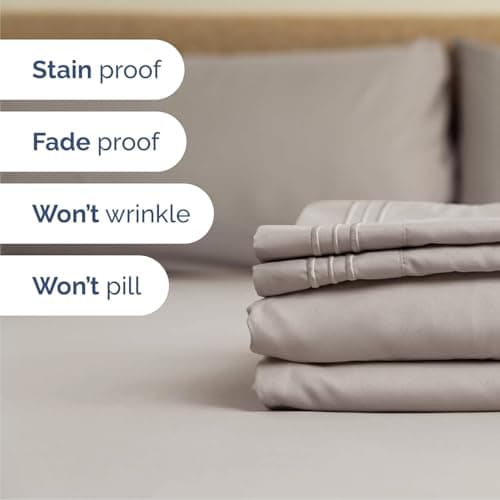 Cal King Size 4 Piece Sheet Set - Comfy Breathable & Cooling Sheets - Hotel Luxury Bed Sheets for Women & Men - Deep Pockets, Easy-Fit, Soft & Wrinkle Free Sheets - Light Grey Oeko-Tex Bed Sheet Set — view 4