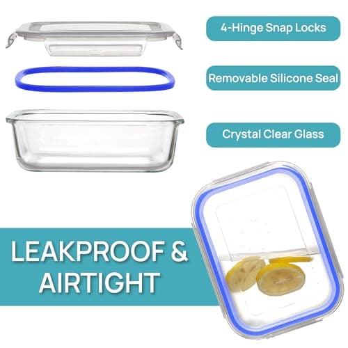 Vtopmart 5Pack 22oz Glass Storage Containers with Lids, Glass Meal Prep Food Container Sets with Snap Airtight Lid for Microwave, Oven, Freezer and Dishwasher, Blue — view 5