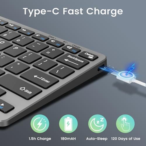 SQQSOOZ Wireless Rechargeable Keyboard, Slim Keyboard, Grey Black — view 4